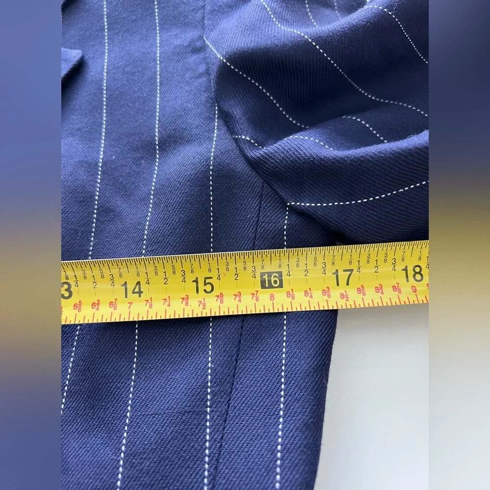 Christian Dior blazer skirt set navy blue pinstripe short sleeve vintage USA 6